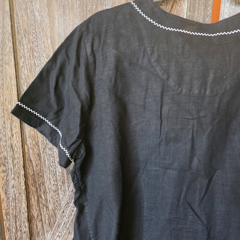 CJ Banks Shirt Women's Size 1X Black Short Sleeve Button Up Linen Rayon Blend - Picture 2 of 7